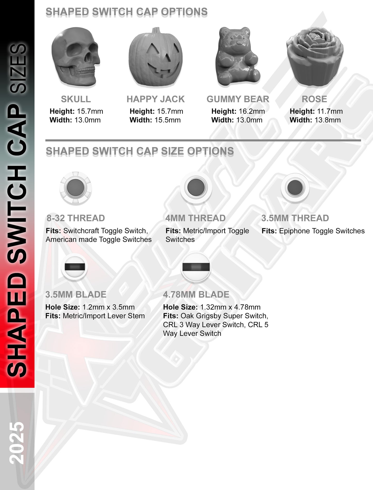 Xentric Guitars - Shaped Resin Guitar Switch Caps