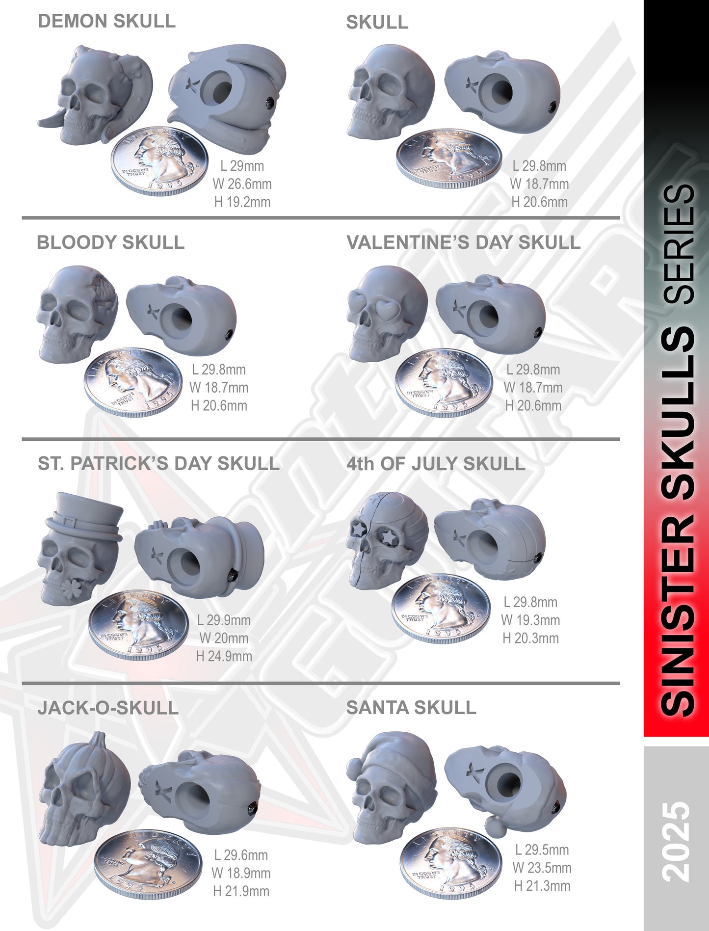 Xentric Guitars - SINISTER SKULLS Series Resin Guitar Knobs
